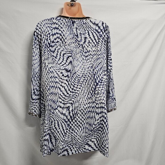 Soft Surroundings South Beach Beaded Top tunic Blouse Women Size XL White Blue - Picture 10 of 15